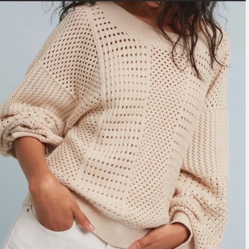 Anthropologie Moth Reese Kimono Sleeve Pullover Beige Oversized Sweater Size S